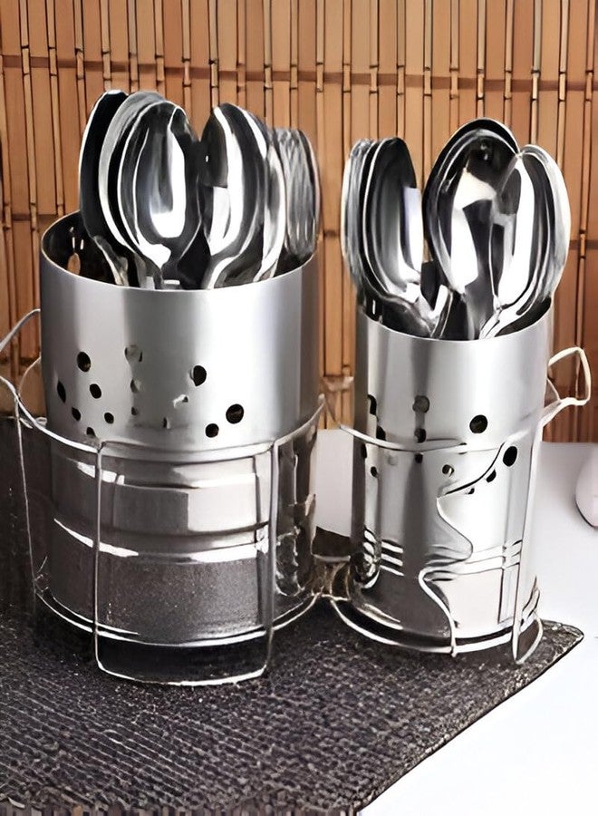 EvoFlex Stainless Steel Utensil Holder Set with Stand, Spoon Stand 4 and 5 Inches, Pack of 2, Silver - Image 1